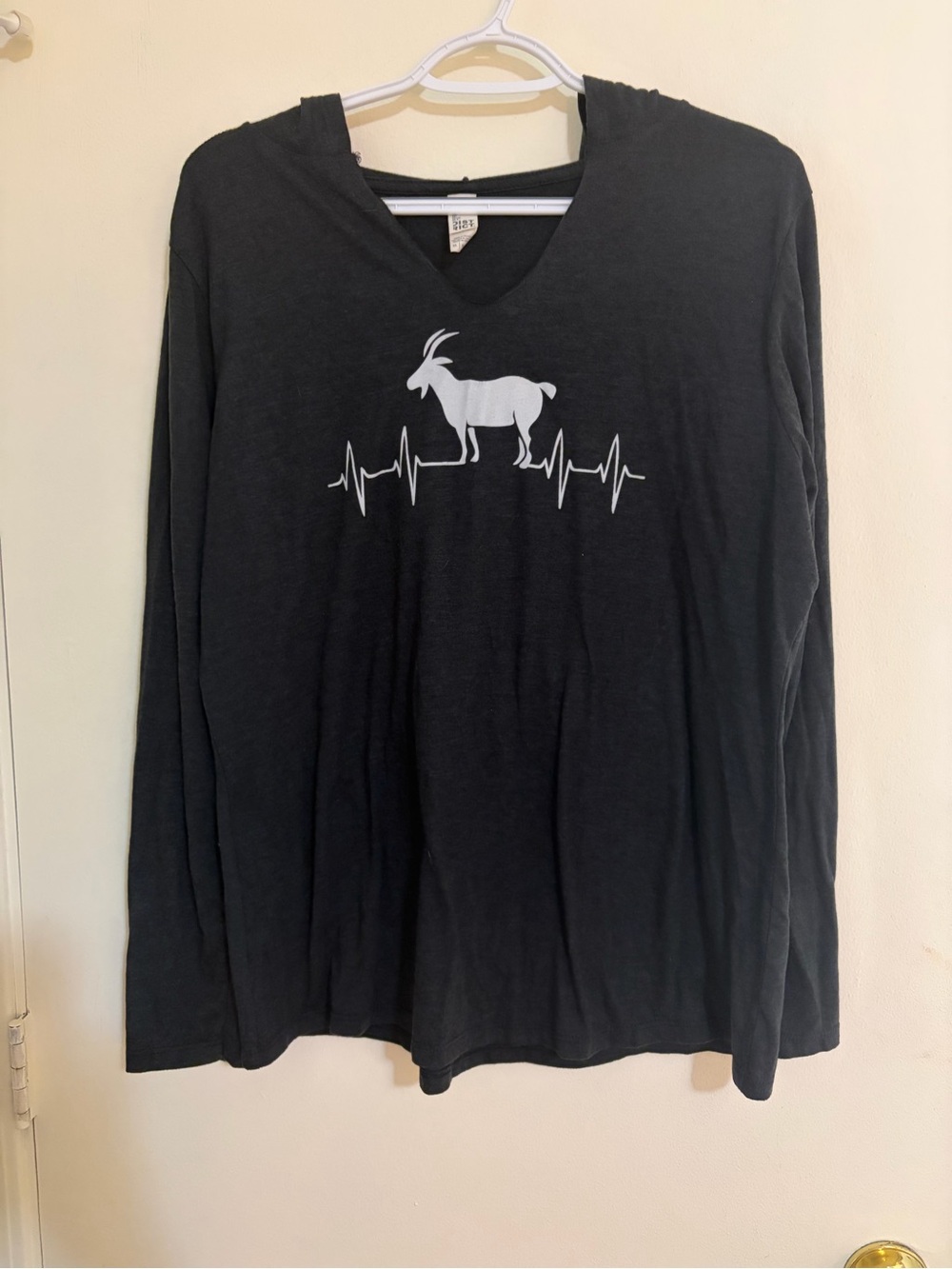District Black Long-Sleeve Tee with White Goat Heartbeat Graphic